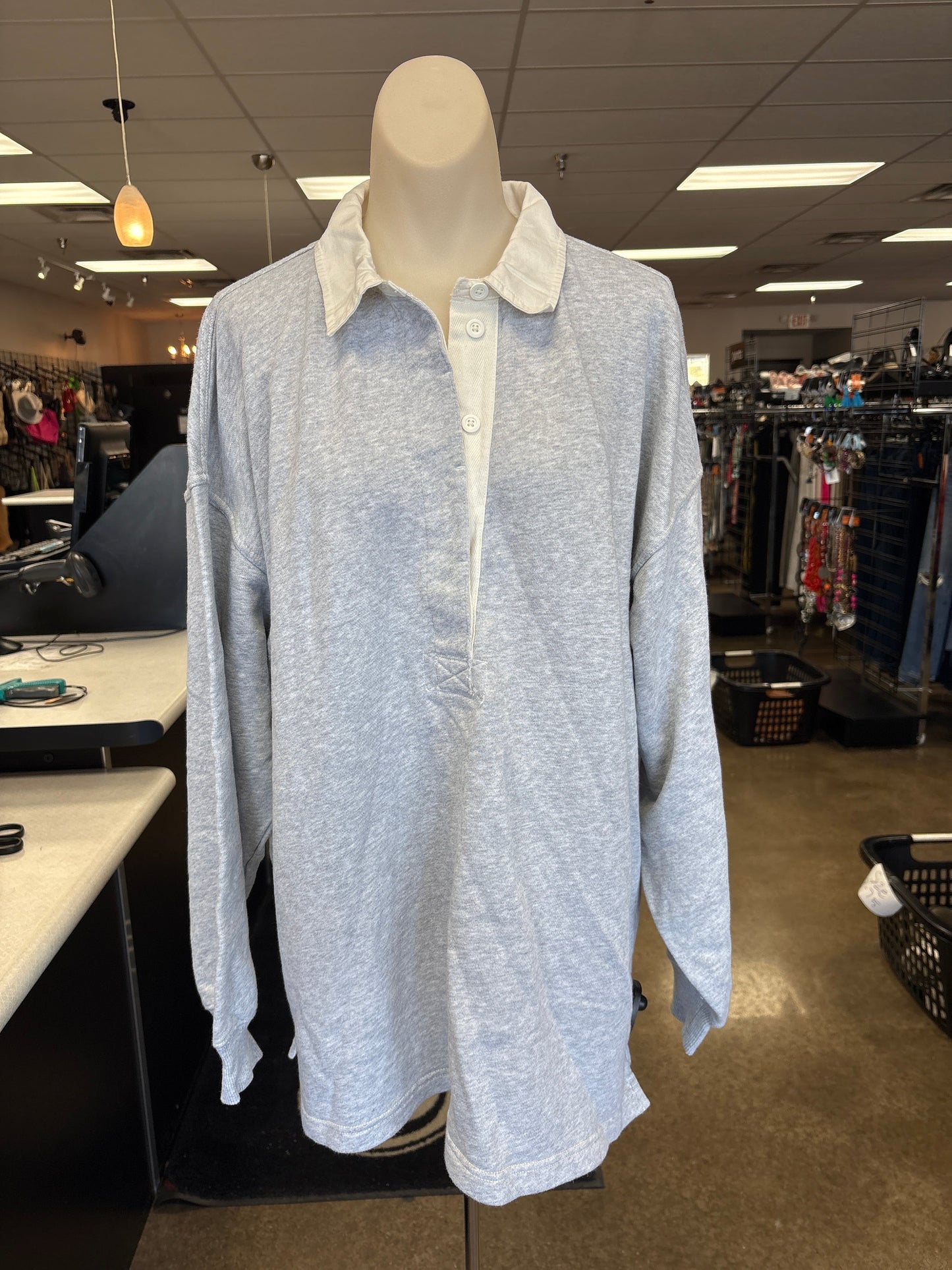 Sweatshirt Collar By Aerie In Grey & White, Size:L
