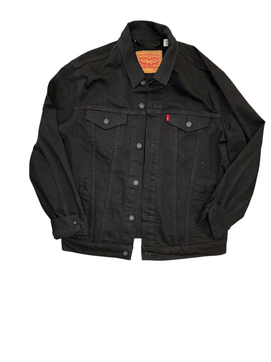 Jacket Denim By Levis In Black Denim, Size:L