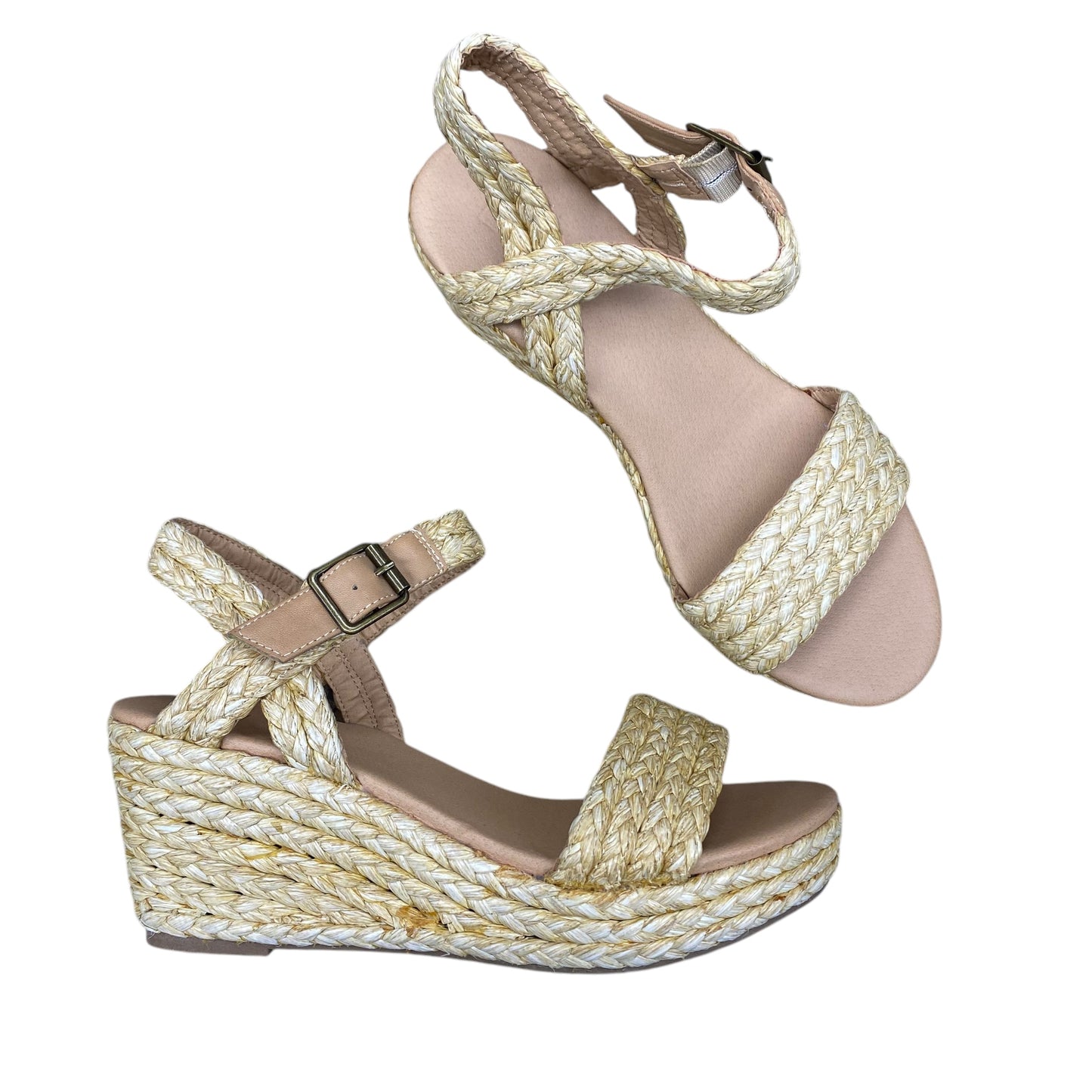 Sandals Heels Wedge By Loft In Tan, Size:9