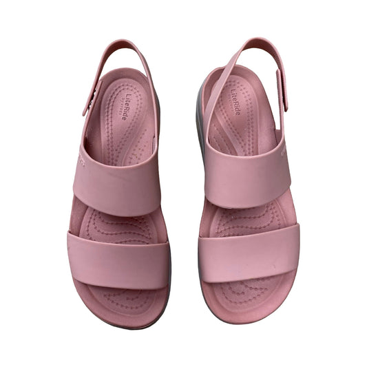 Sandals Heels Platform By Crocs In Pink, Size:6