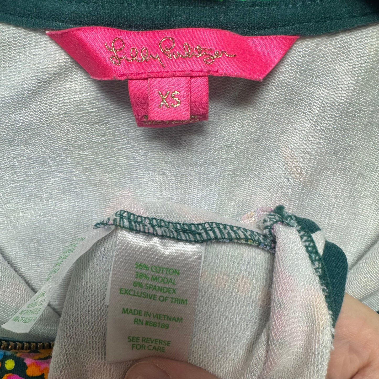 Leona Zip Jacket Designer By Lilly Pulitzer In Green & Pink, Size: Xs