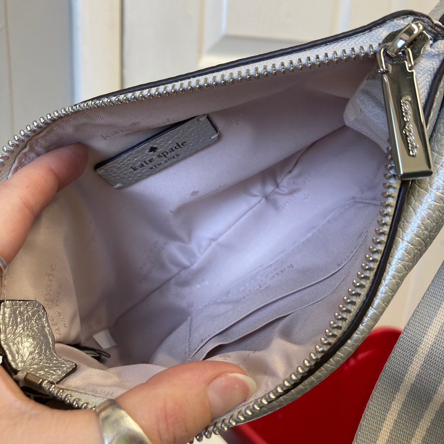 Belt Bag Designer By Kate Spade In Silver, Size:Small