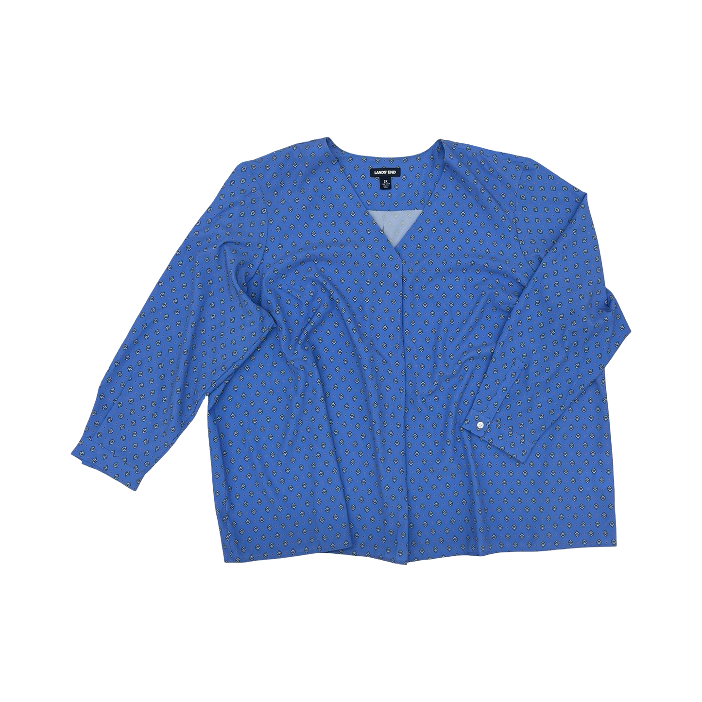 Blouse 3/4 Sleeve By Lands End In Blue & White, Size:3X