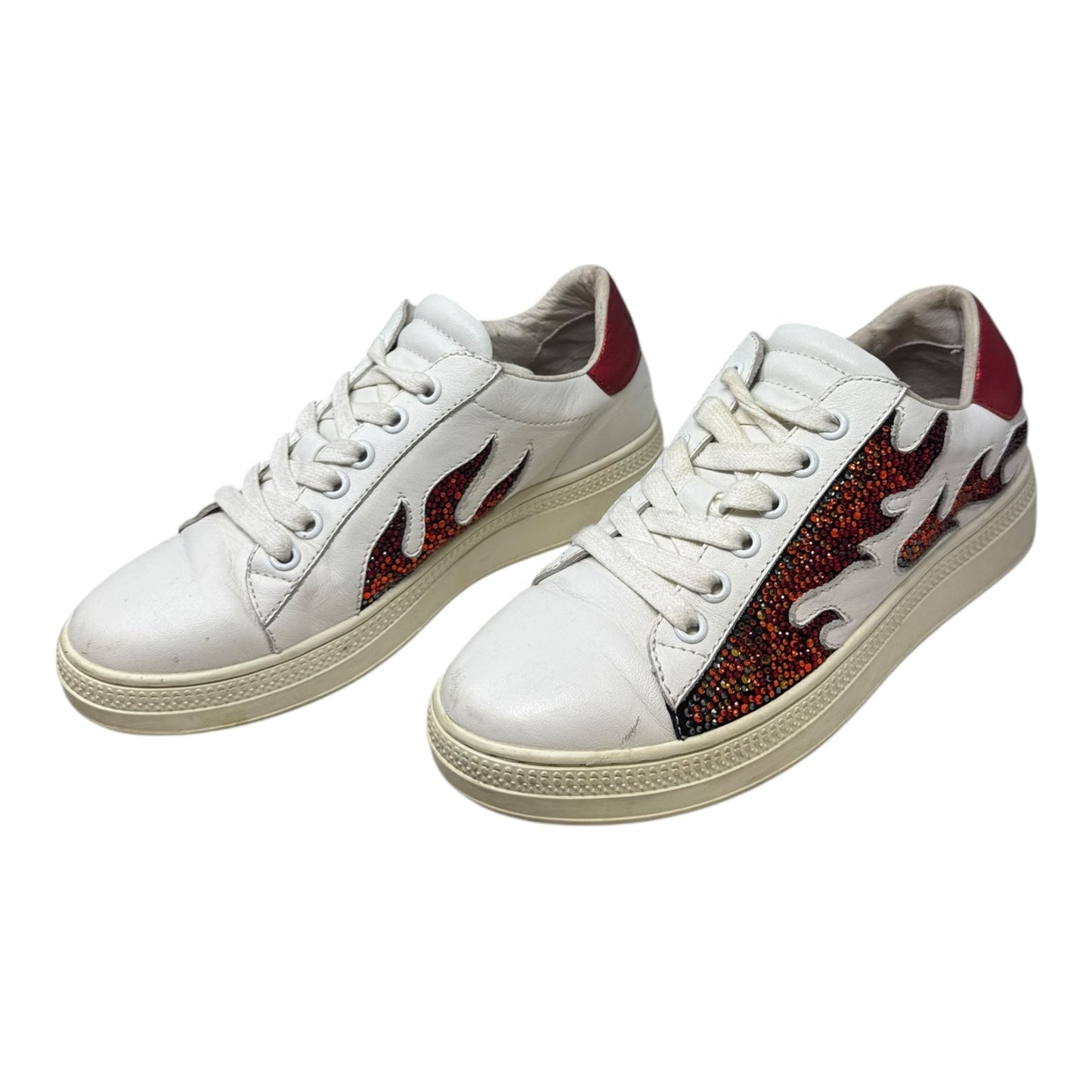 Rhinestone Flame Trainers Sneakers By Lola Cruz In Red & White, Size: 6