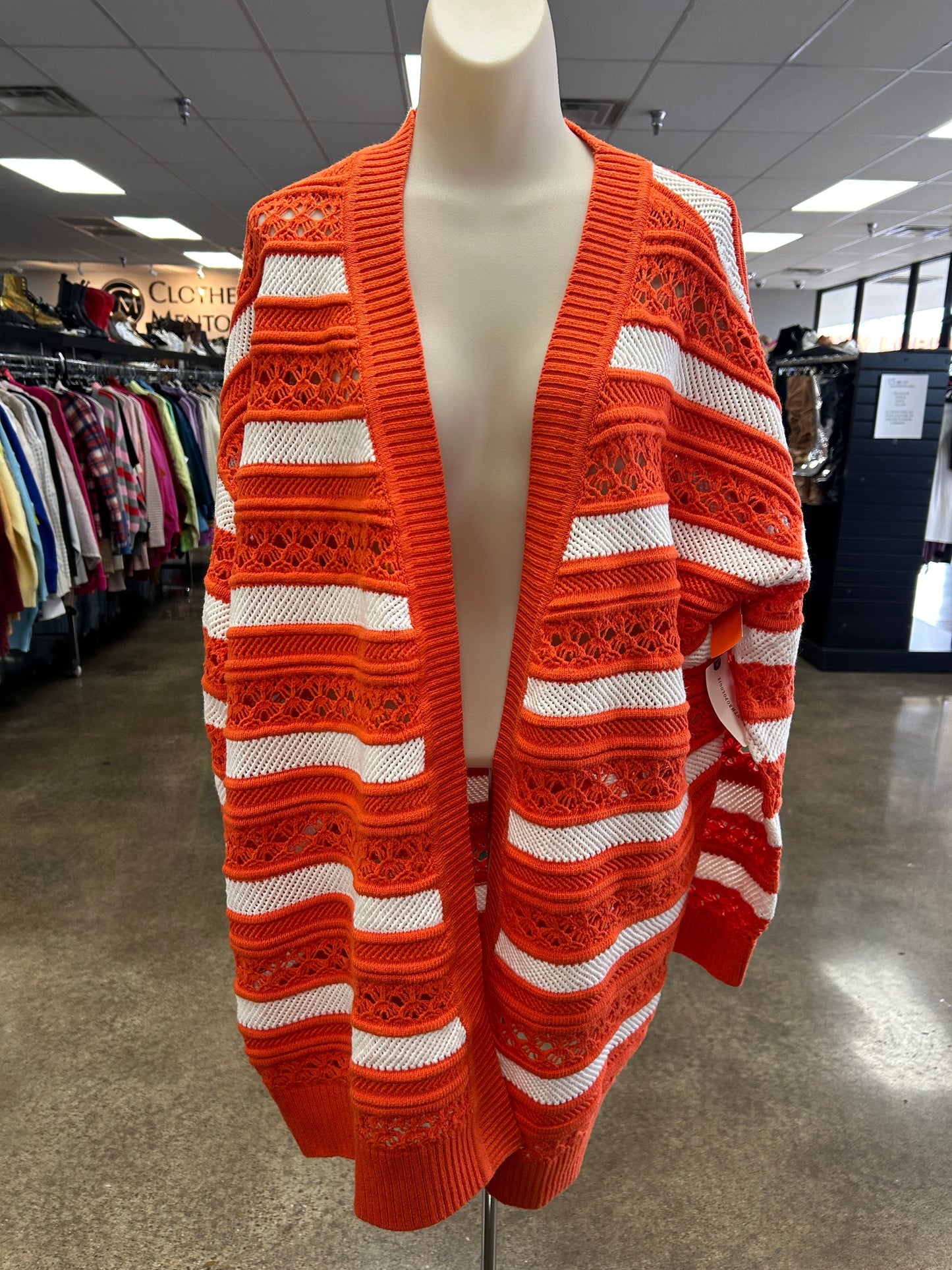Sweater Cardigan By Maeve In Orange & White, Size:L