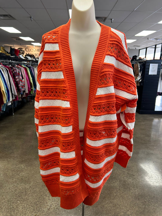 Sweater Cardigan By Maeve In Orange & White, Size:L