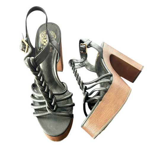 Sandals Heels Block By Vince Camuto In Black & Brown, Size: 7