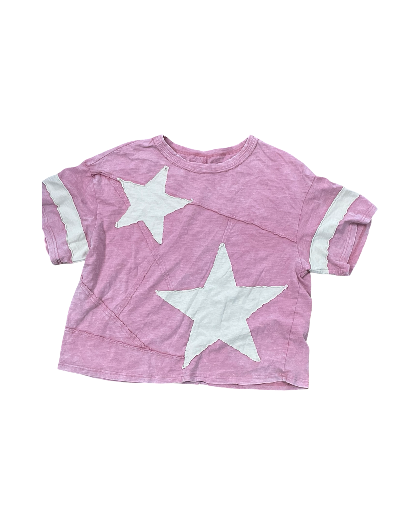 Top Ss Basic By Clothes Mentor In Cream & Pink, Size:M