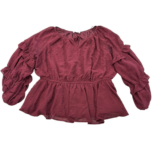 Blouse Ls By Maurices In Maroon, Size:1X