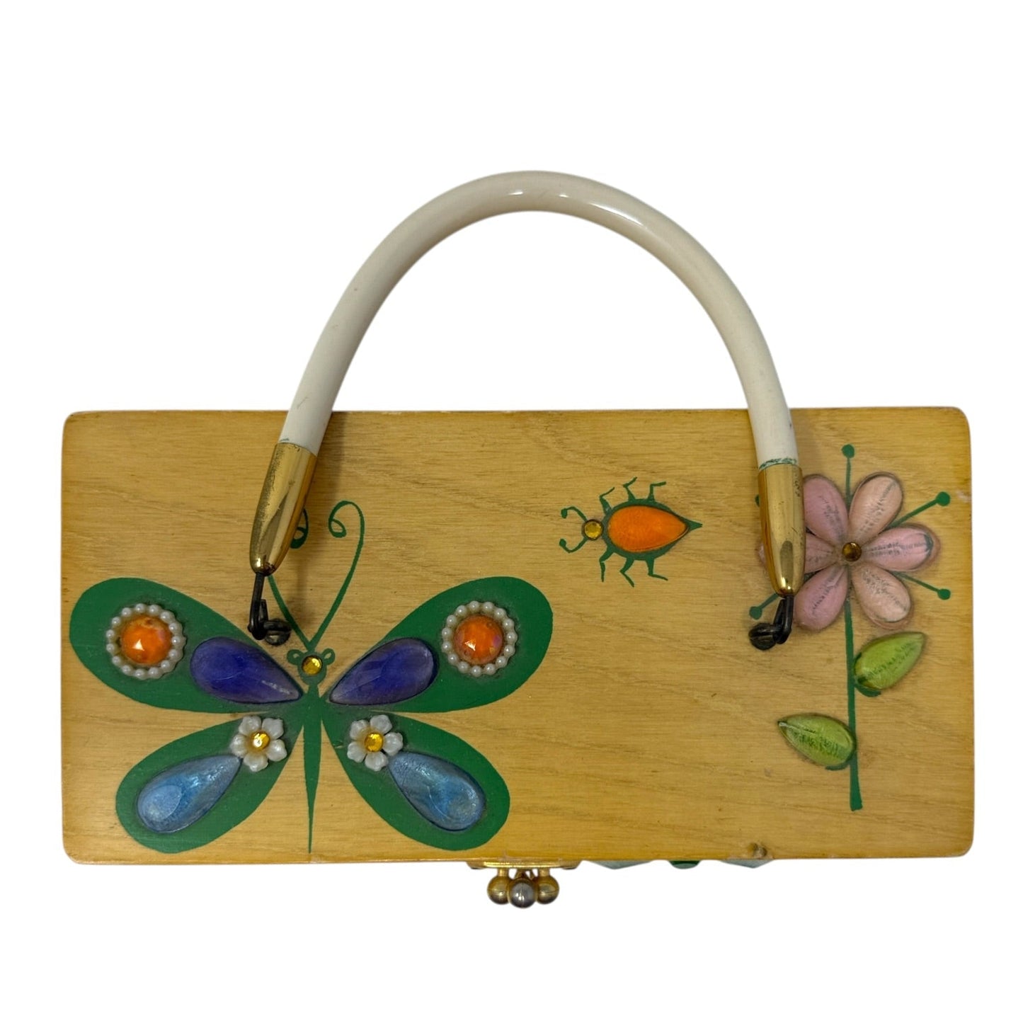 Vintage Collectible 60’s “Glitter Bugs” Wooden Box Bag By Enid Collins Of Texas, Size: Small