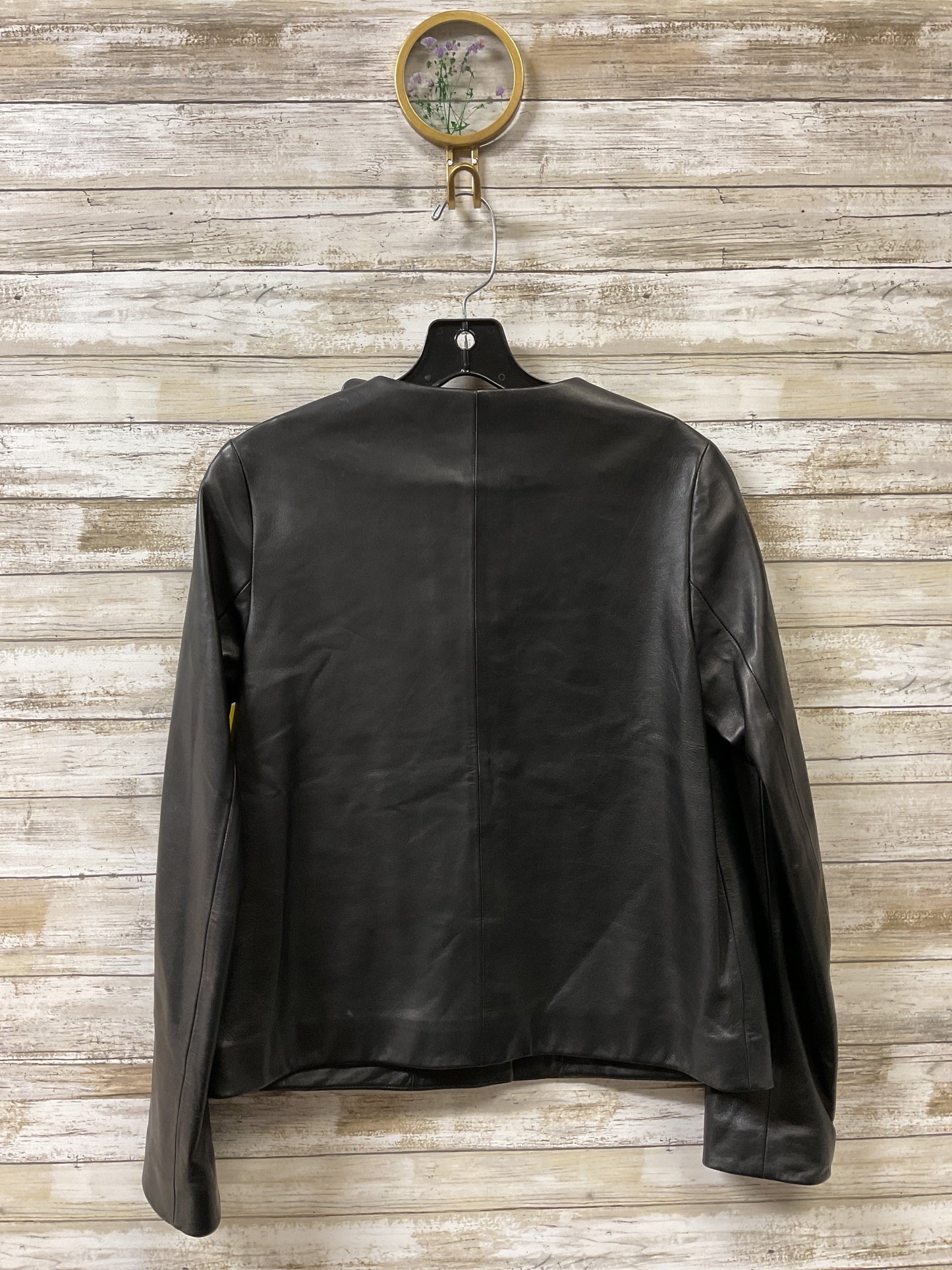 Jacket Leather By St John Knits In Black & Gold, Size:2