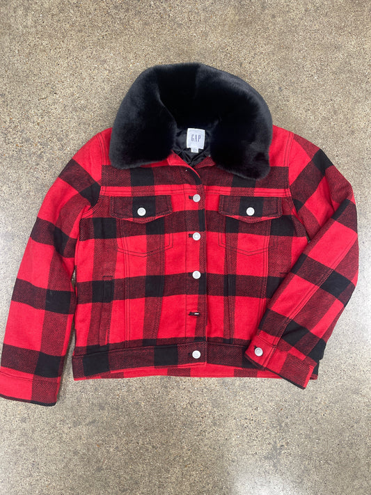 Jacket Faux Fur & Sherpa By Gap In Black & Red, Size:Sp