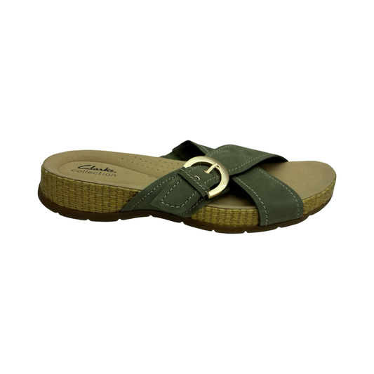 Sandals Flats By Clarks In Green, Size:9.5
