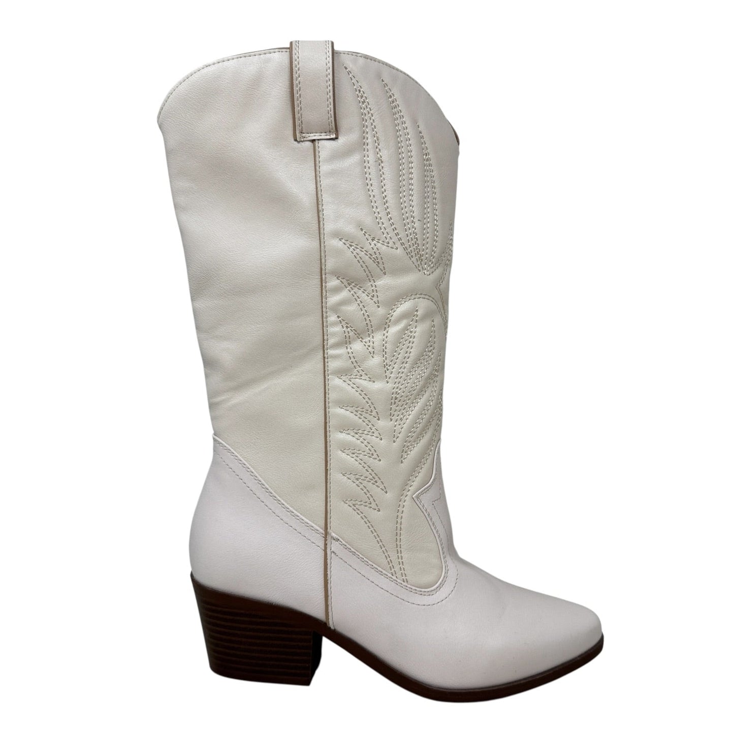 Vegan Leather Hoedown Western Boots By Qupid In Cream, Size: 7.5
