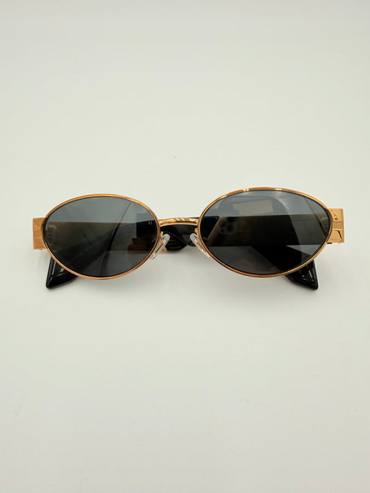 Sunglasses Luxury Designer By Versace In Black & Gold, Size:
