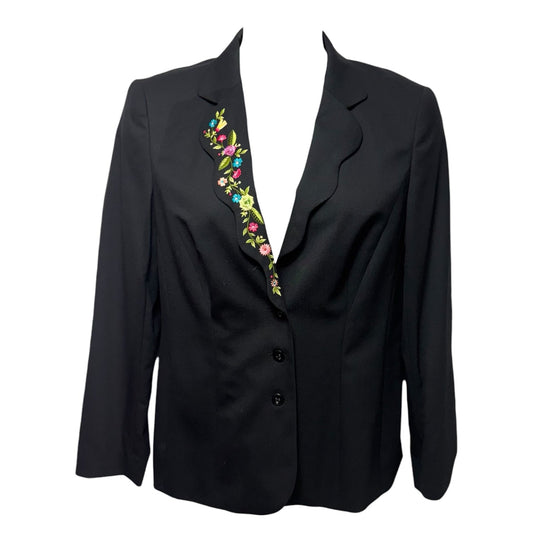 Floral Embroidered Blazer Designer By Escada In Black, Size: M