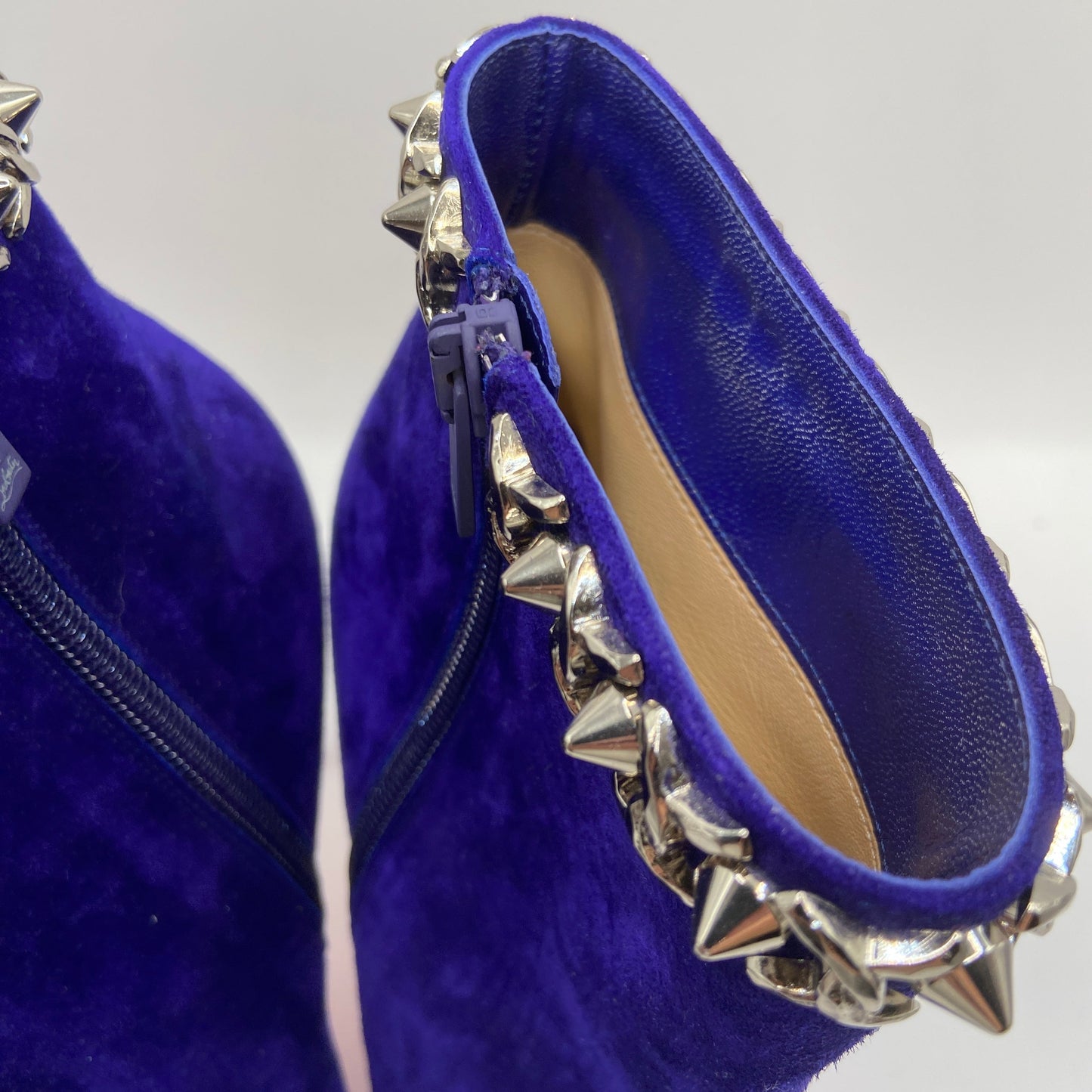 Boots Luxury Designer By Christian Louboutin In Blue, Size: 10