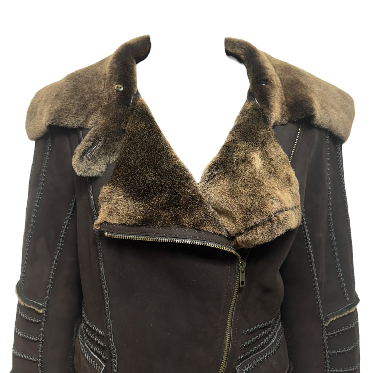 Shearling Jacket Moto Leather By Peruvian Connection In Brown, Size: S