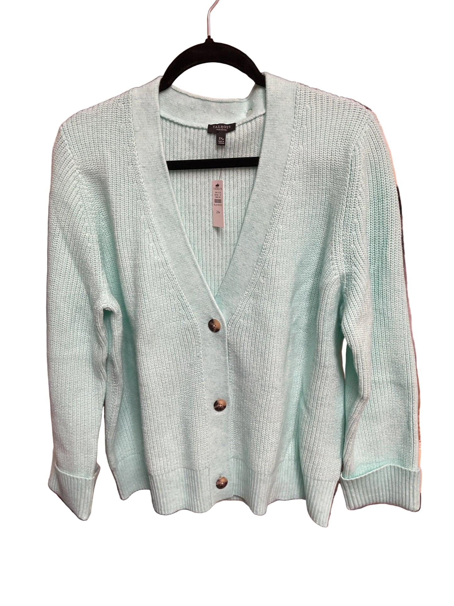 Sweater Cardigan By Talbots In Aqua, Size:2X