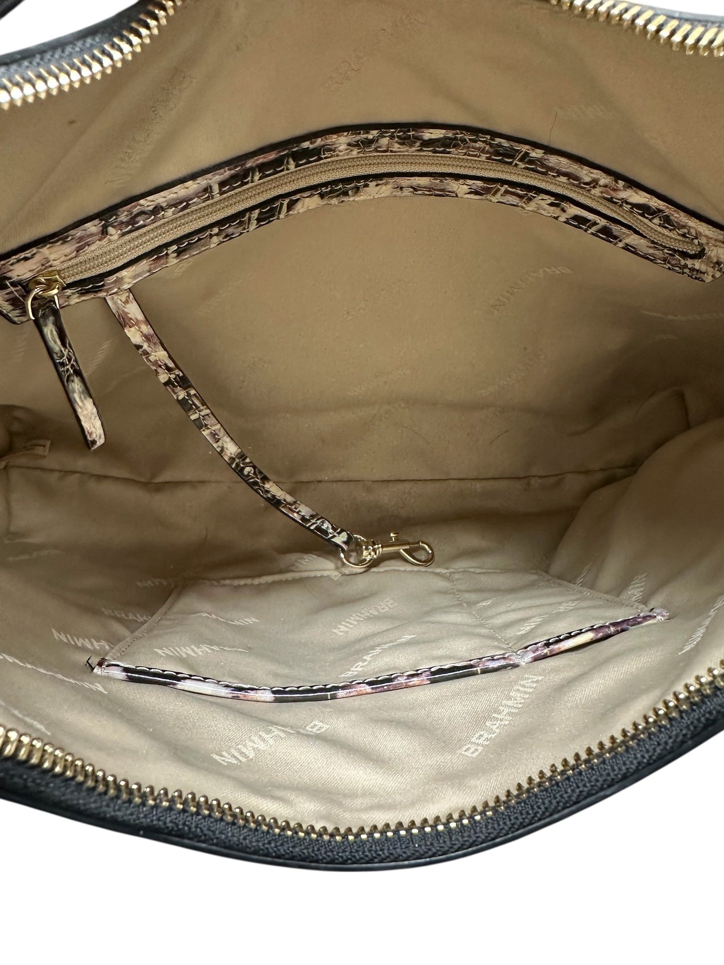 Handbag Designer By Brahmin In Black & Cream, Size:Medium