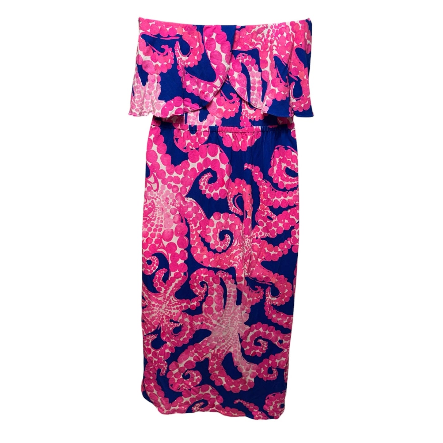 Meridian Strapless Midi Dress Designer By Lilly Pulitzer In Blue & Pink, Size: M