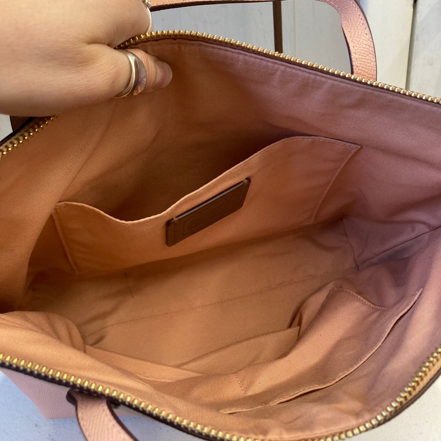 Handbag Designer By Coach In Peach, Size:Medium