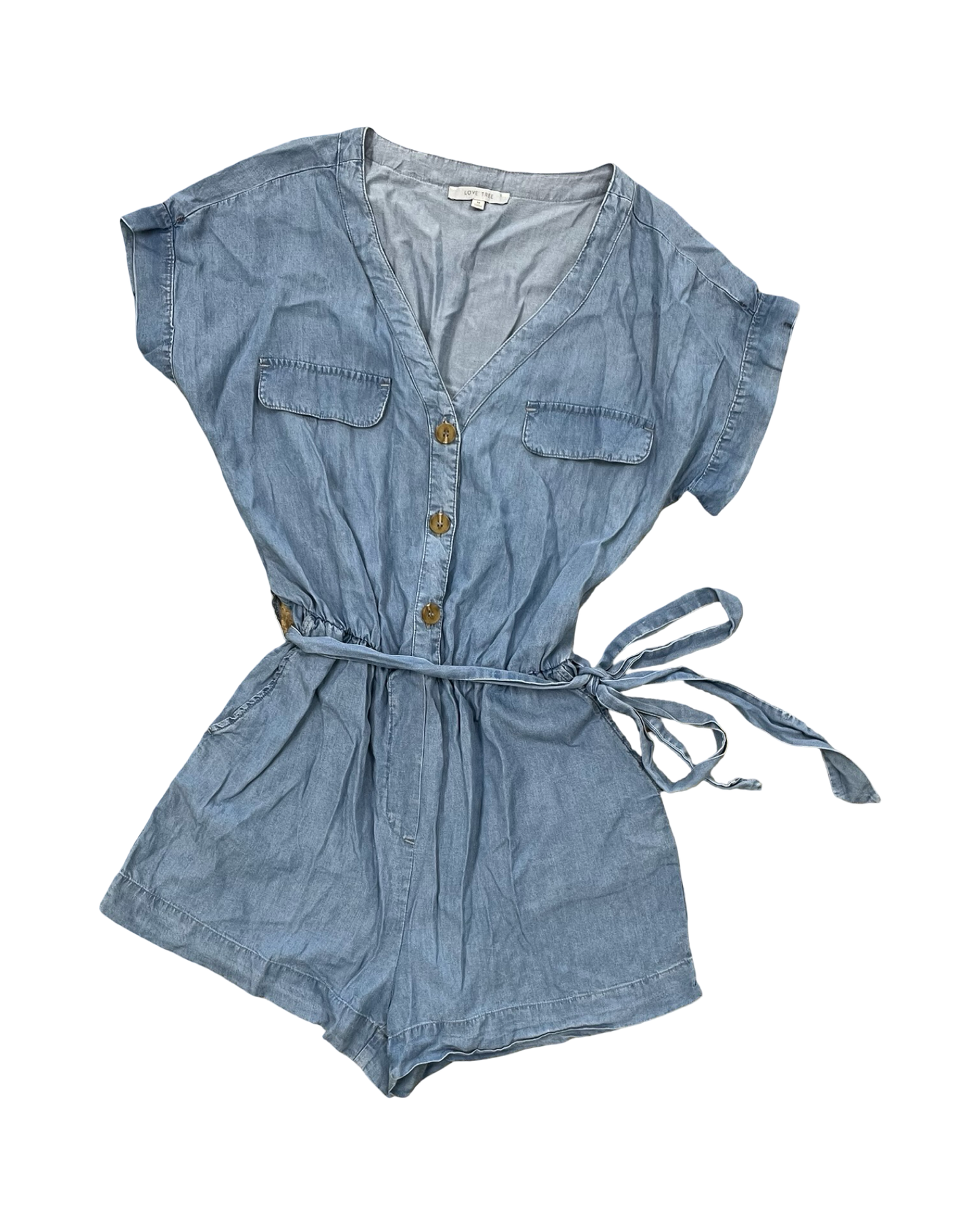 Romper By Love Tree In Blue Denim, Size:M