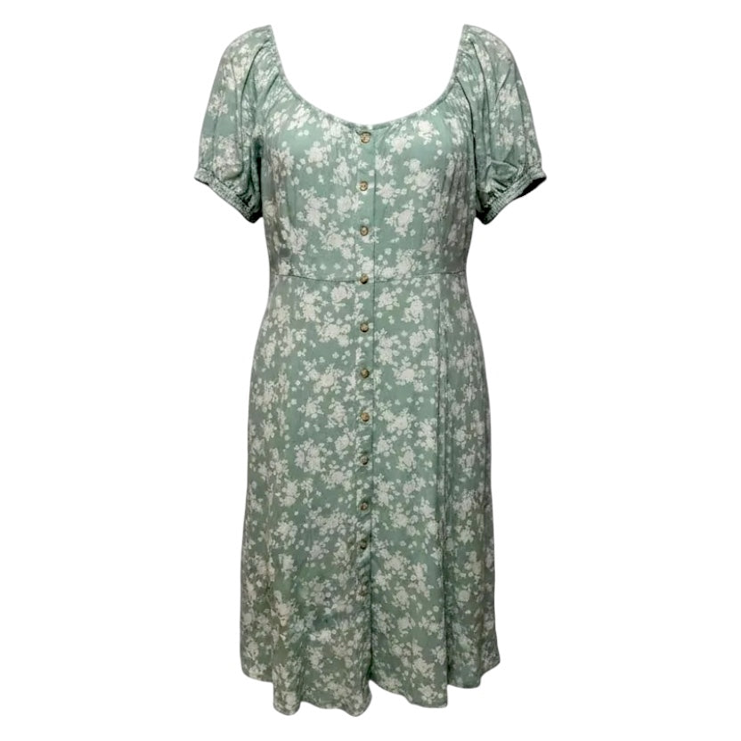 Button Front Skater Mini Dress By Torrid In Lacey Floral Granite Green, Size: 1X