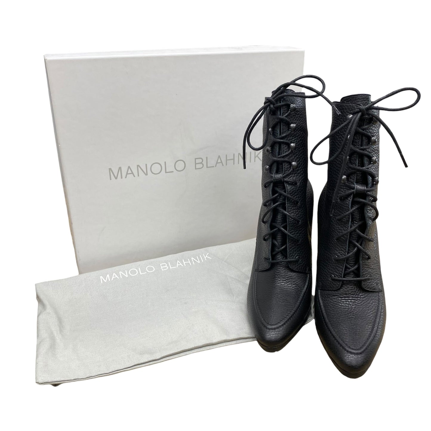 Boots Luxury Designer By Manolo Blahnik In Black, Size:8 (EU38)