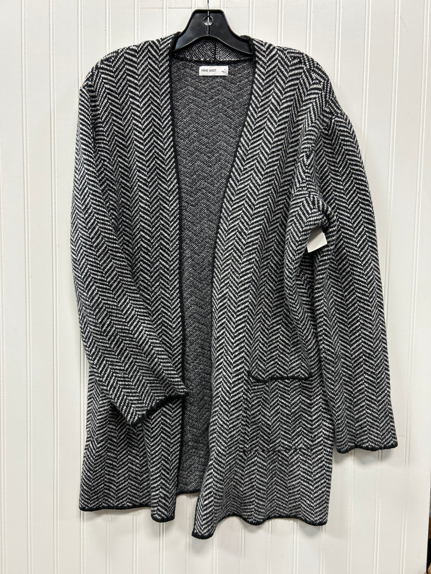 Sweater Cardigan By Nine West In Black & White, Size:L