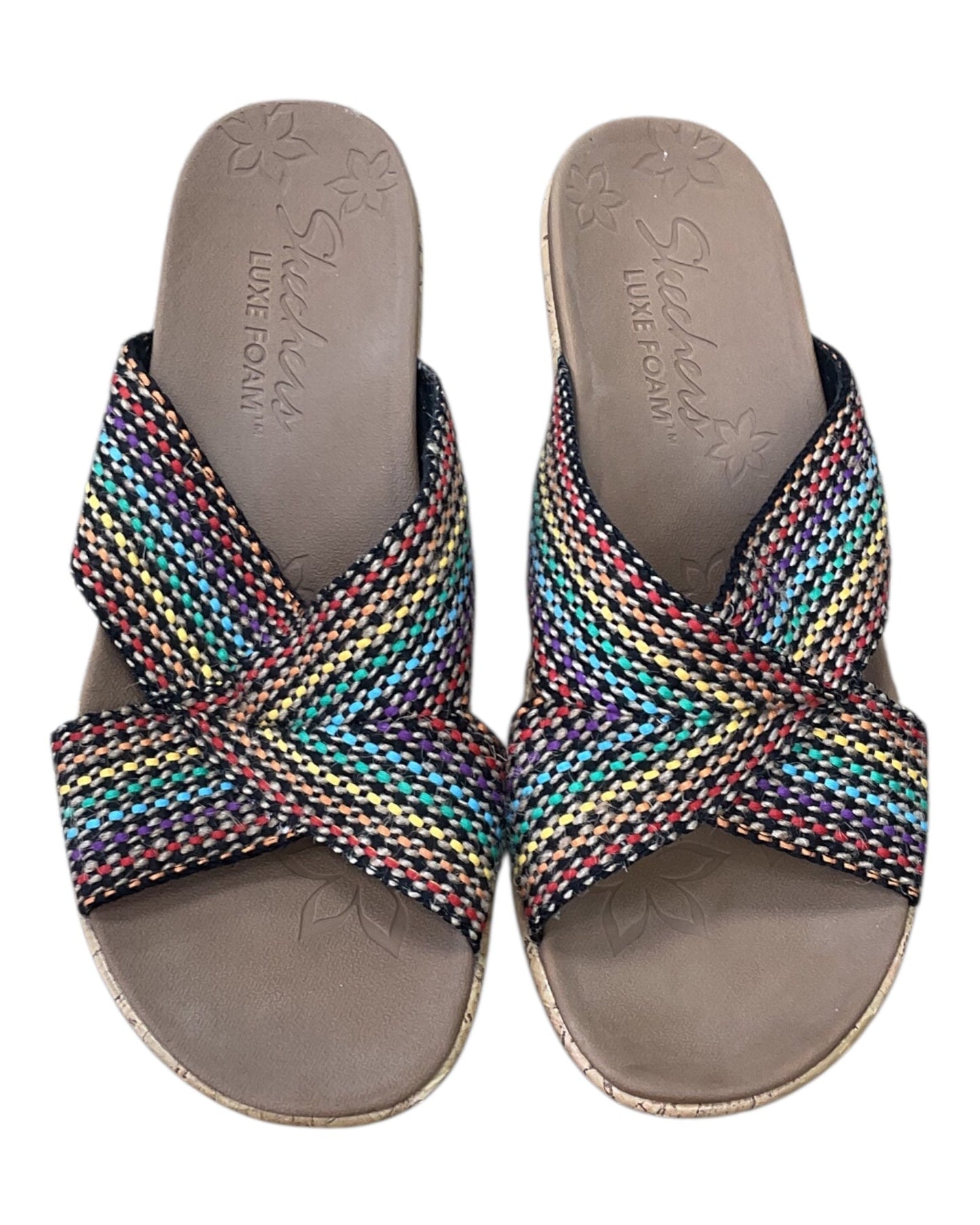 Sandals Heels Wedge By Skechers In Rainbow Print, Size:8