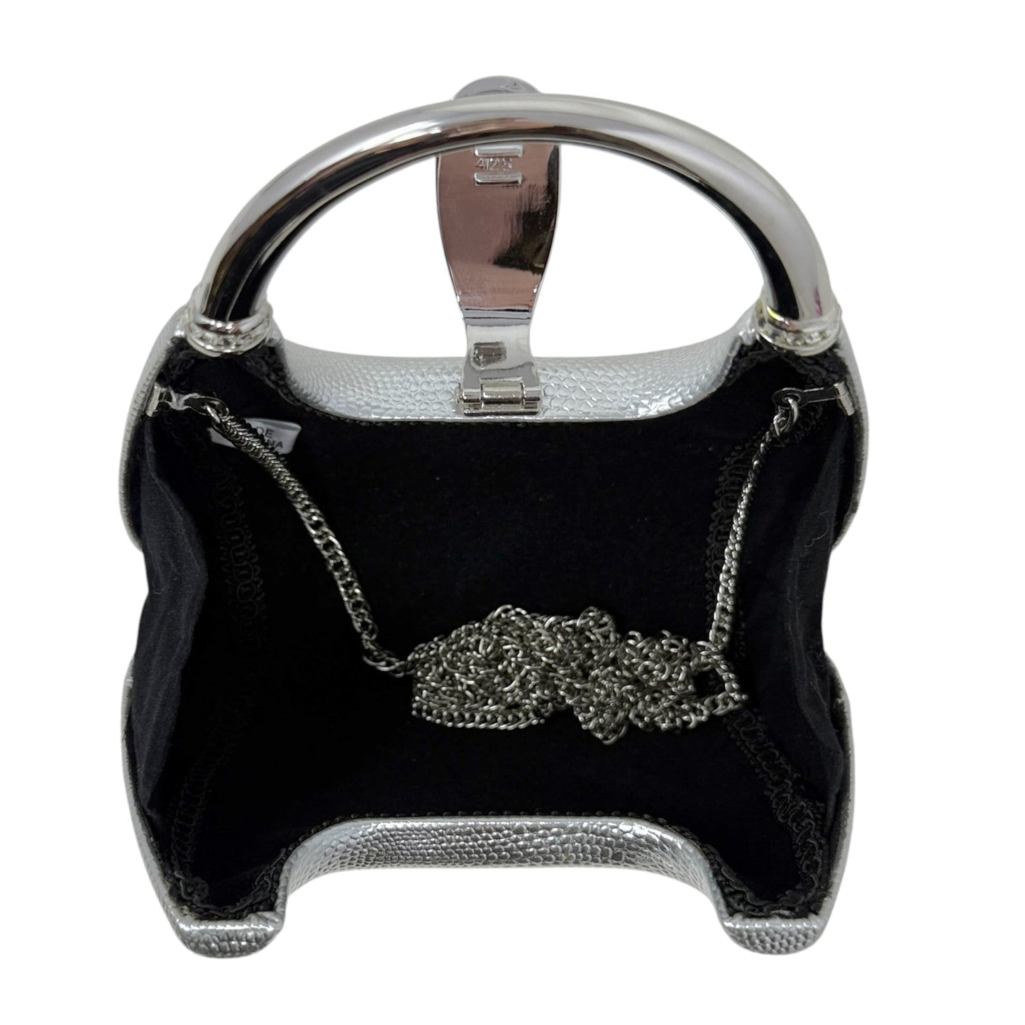 Tiny Rhinestone Embellished Evening Bag In Metallic Silver
