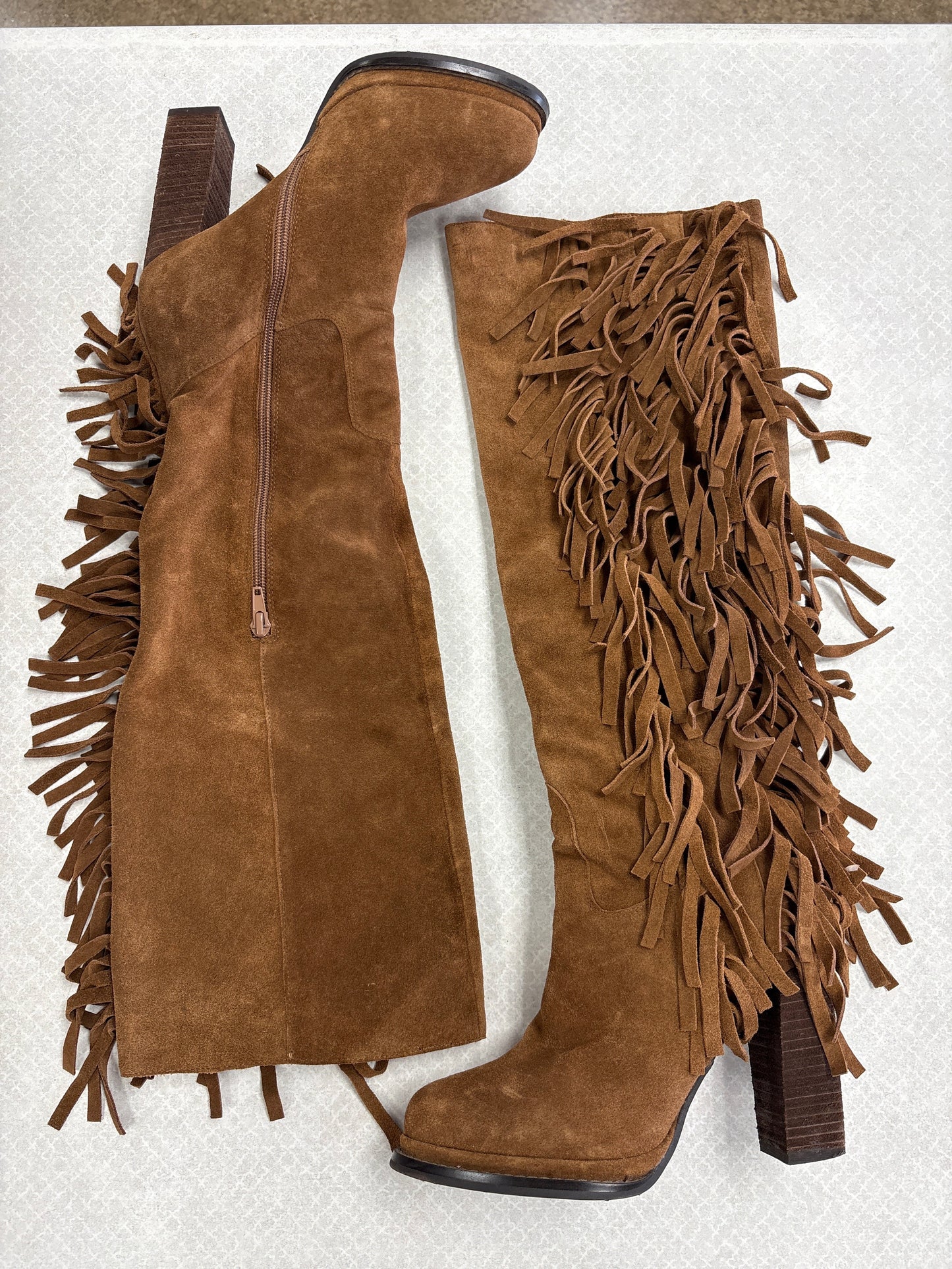 Boots Knee Heels By Jeffrey Campbell In Brown, Size:7