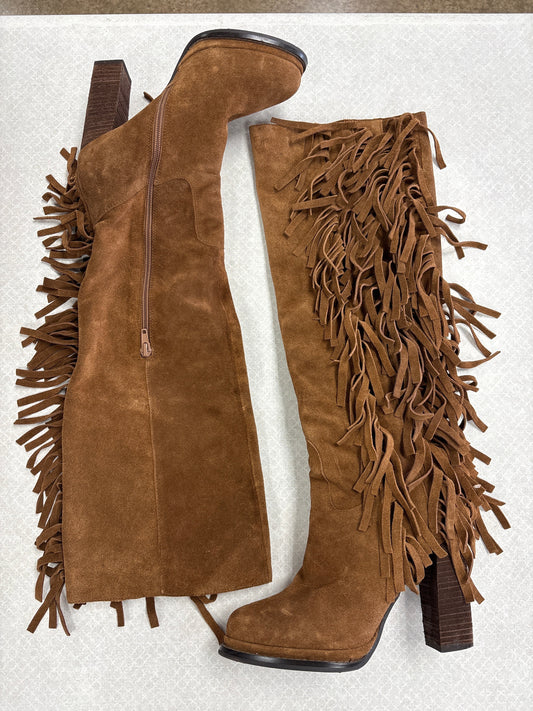 Boots Knee Heels By Jeffrey Campbell In Brown, Size:7