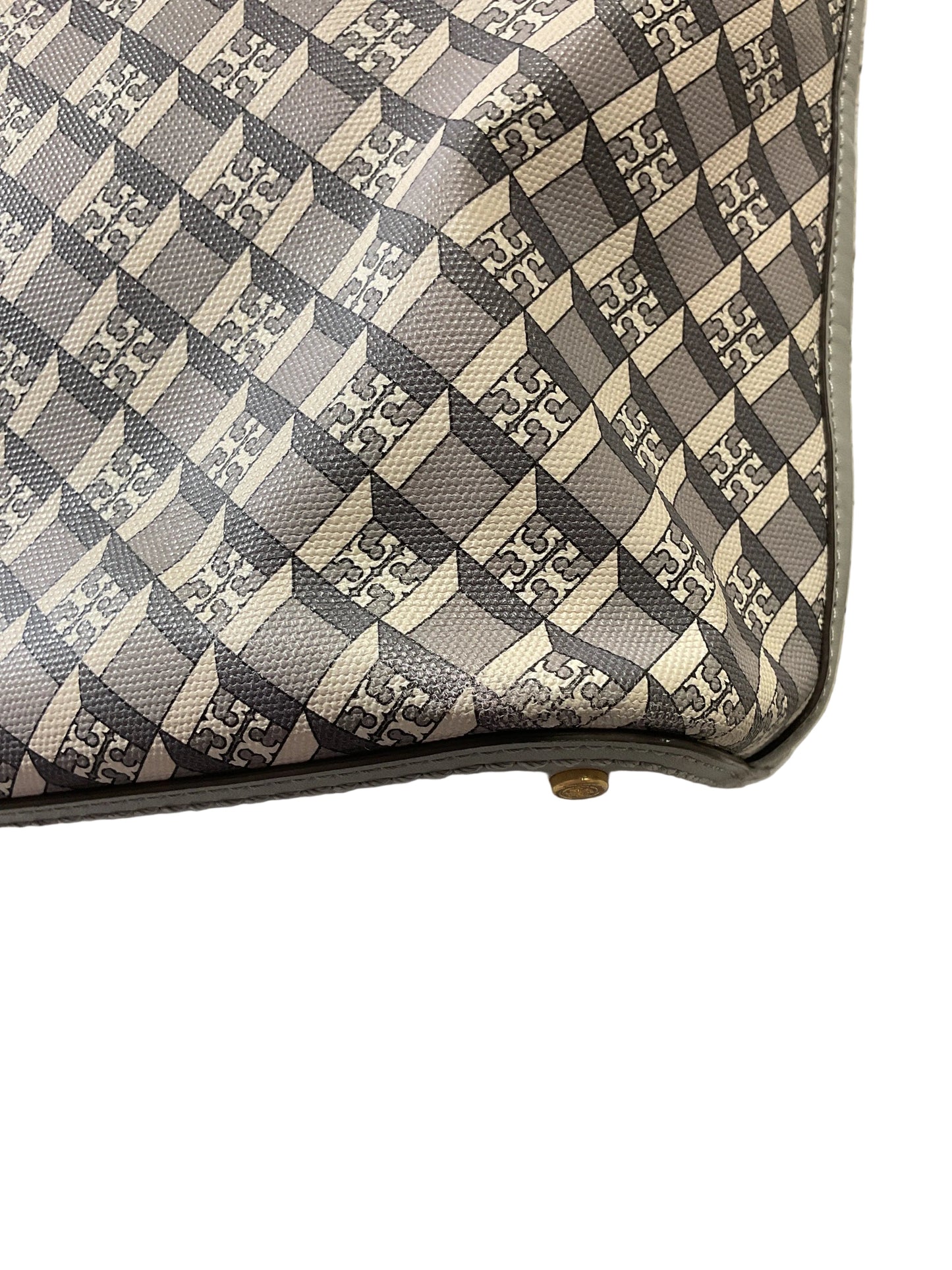 Handbag Designer By Tory Burch In Grey & White, Size:Large