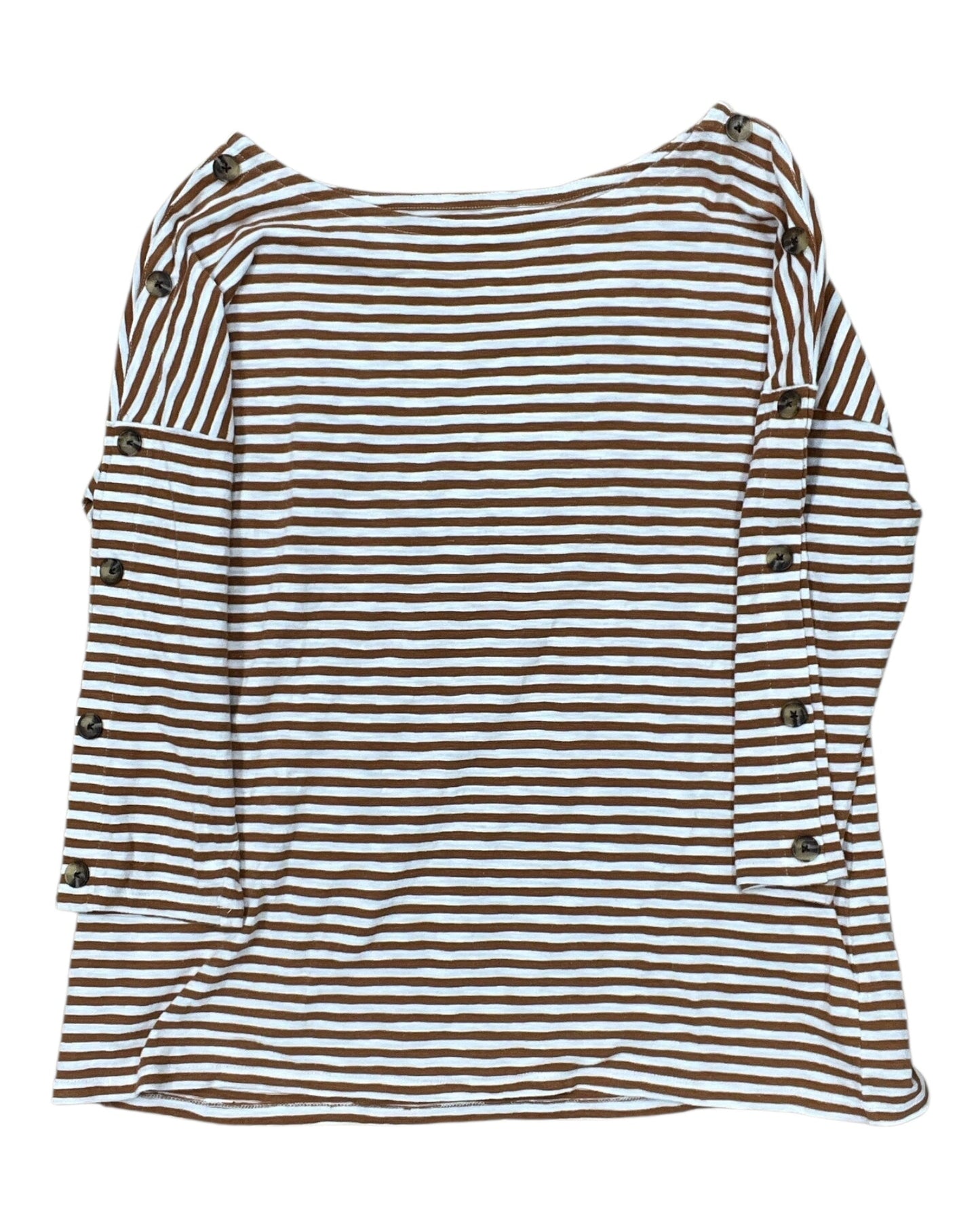 Top 3/4 Sleeve By Talbots In Tan & White, Size:Xl