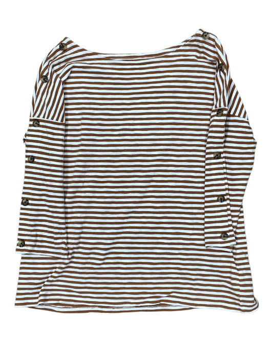 Top 3/4 Sleeve By Talbots In Tan & White, Size:Xl