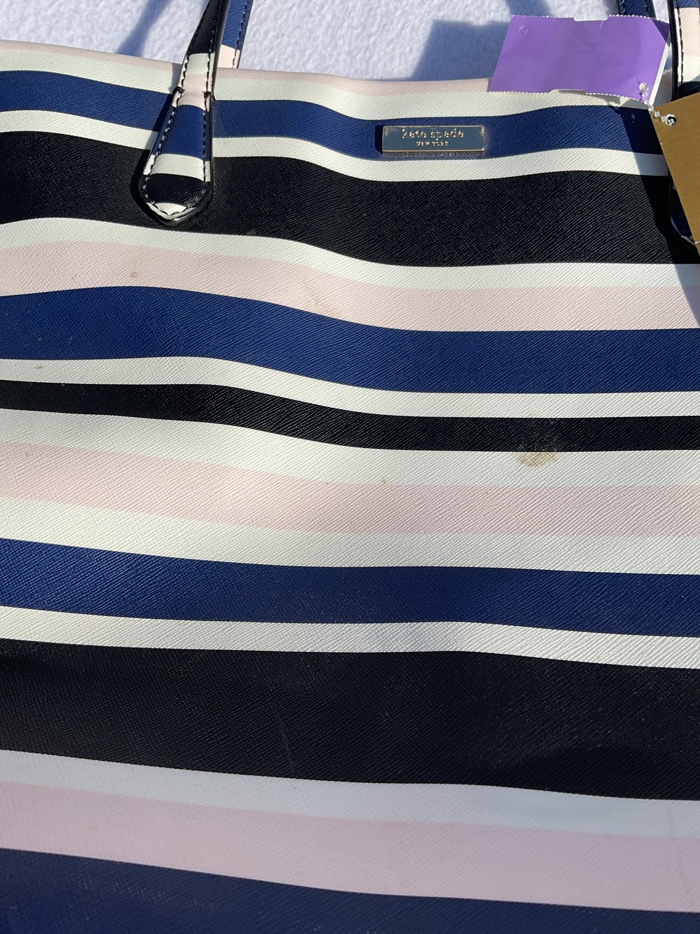 Tote Designer By Kate Spade In Striped Pattern, Size:Large