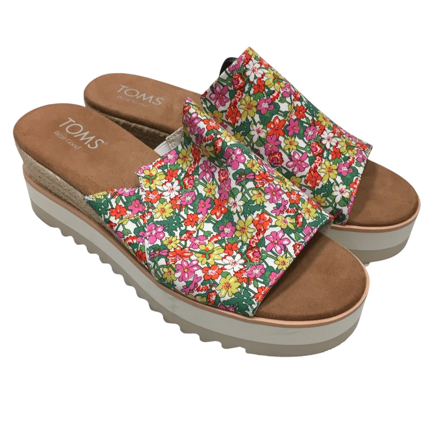 Sandals Heels Wedge By Toms In Floral Print, Size:8