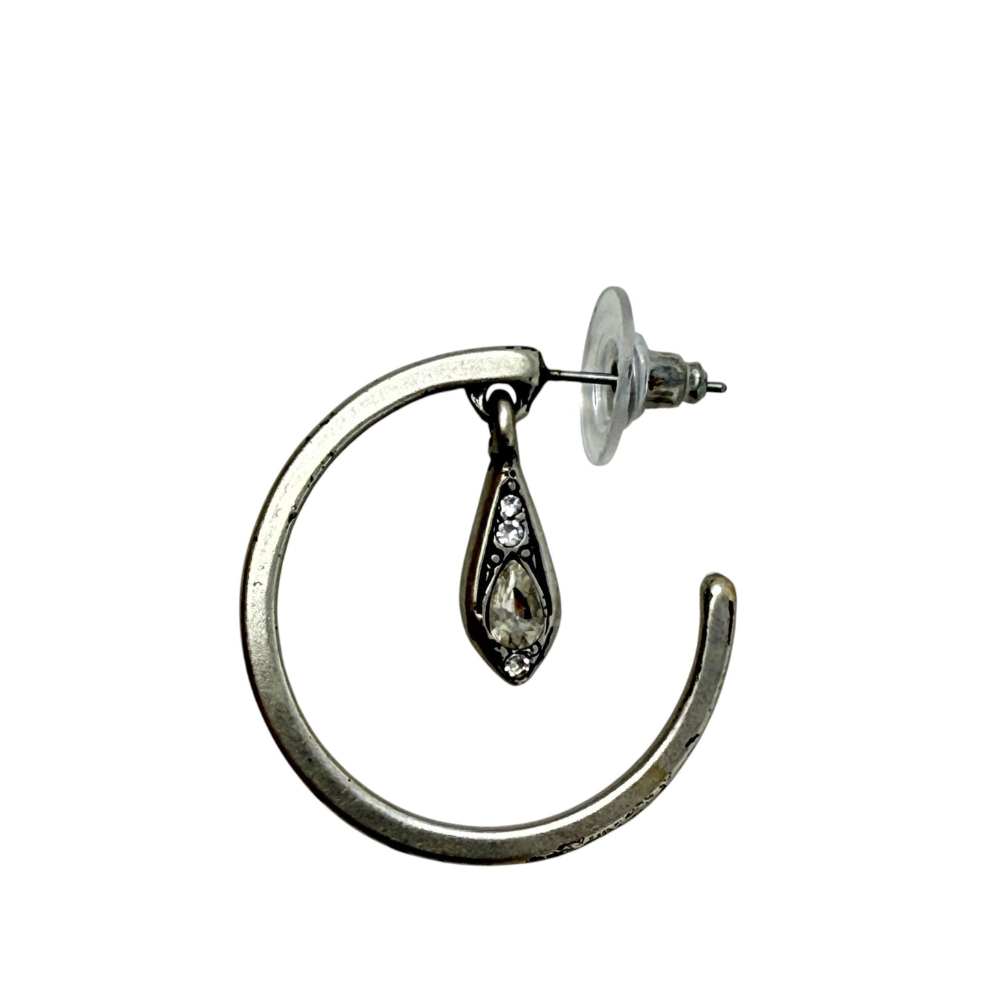 Crystal Embellished Silver Tone Metal Hoop Earrings