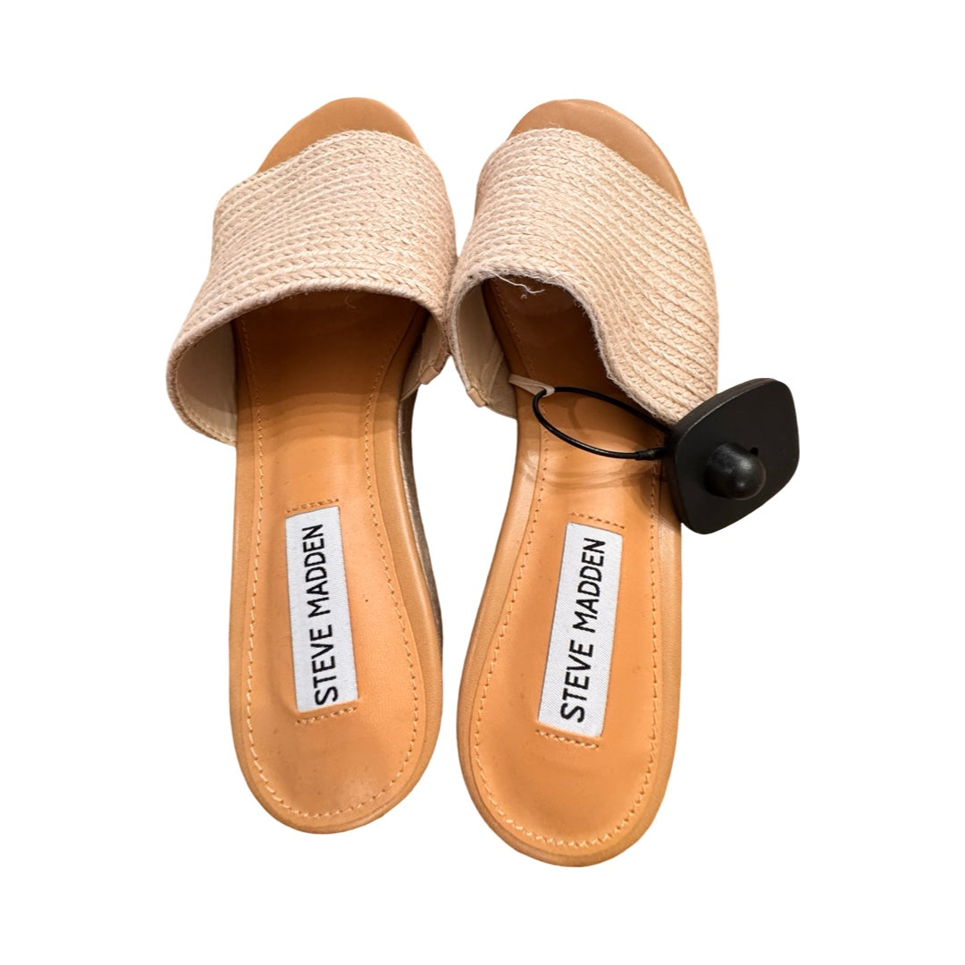 Sandals Heels Platform By Steve Madden In Beige, Size:8