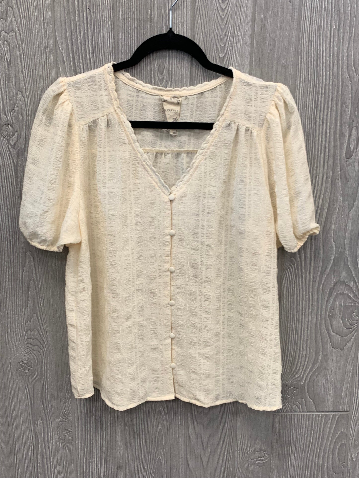 Top Short Sleeve By Blu Pepper In Cream, Size: Xl