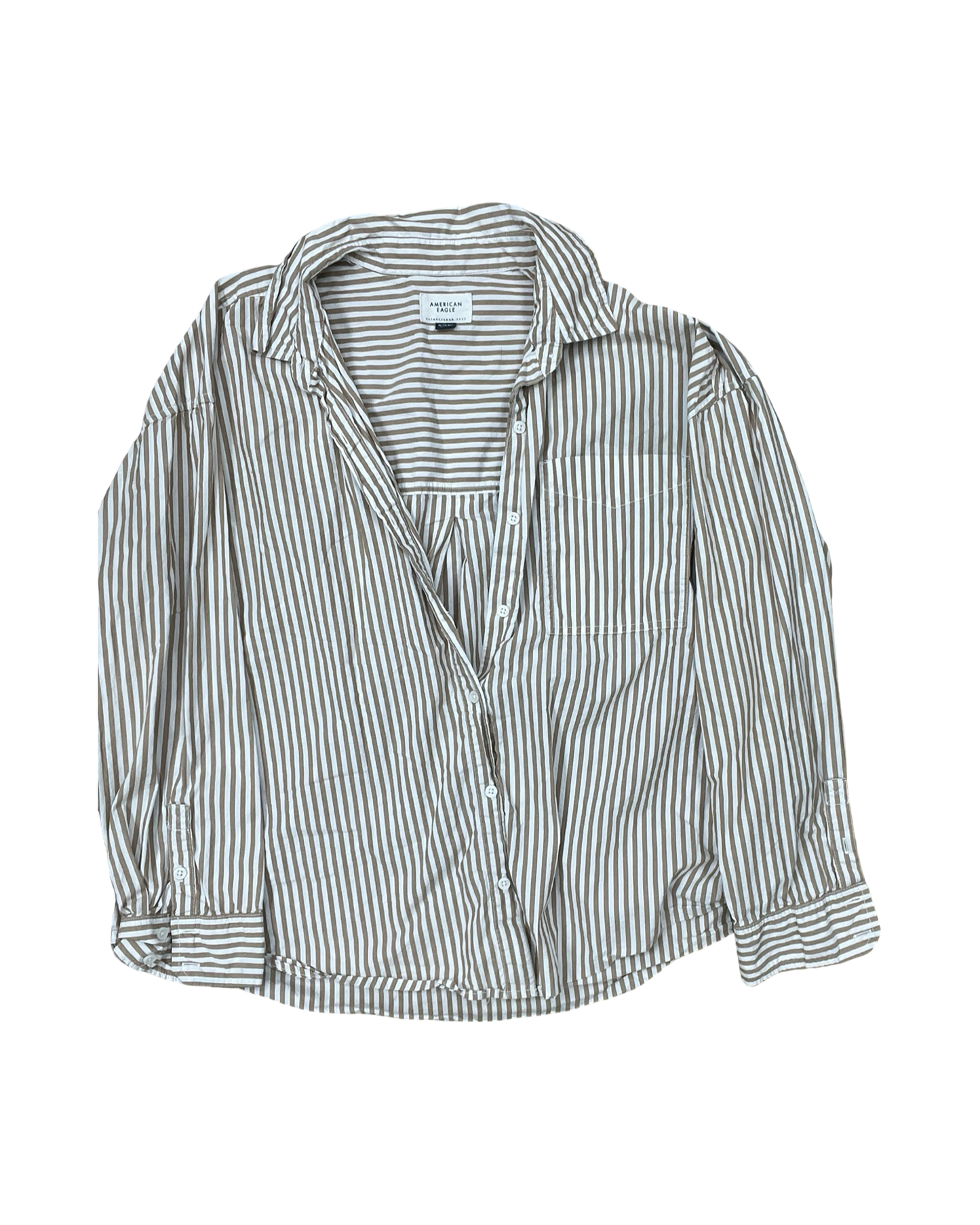 Blouse Ls By American Eagle In Brown & Cream, Size:Xl