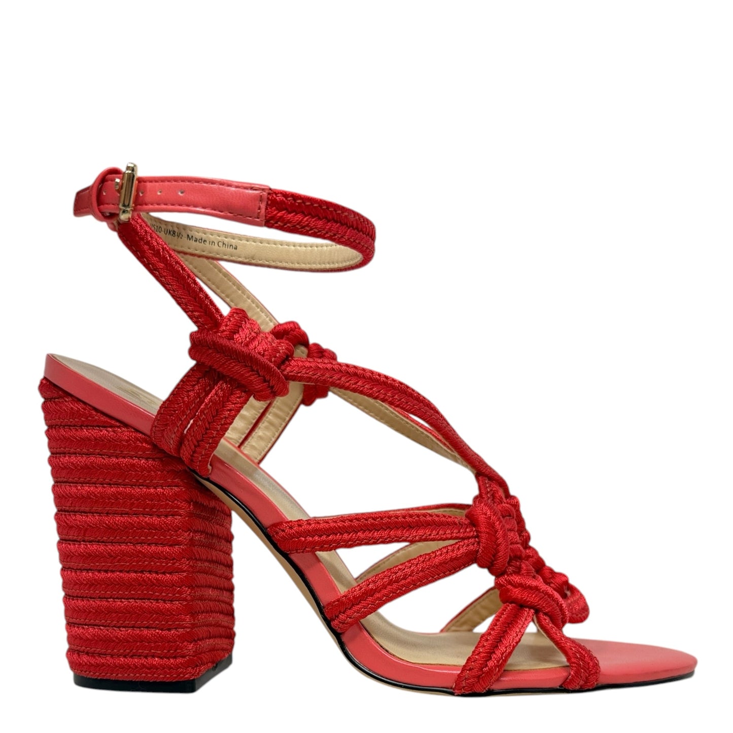 Tiptoe Rope Knotted Sandals Heels Block By Cabi In Red, Size: 9