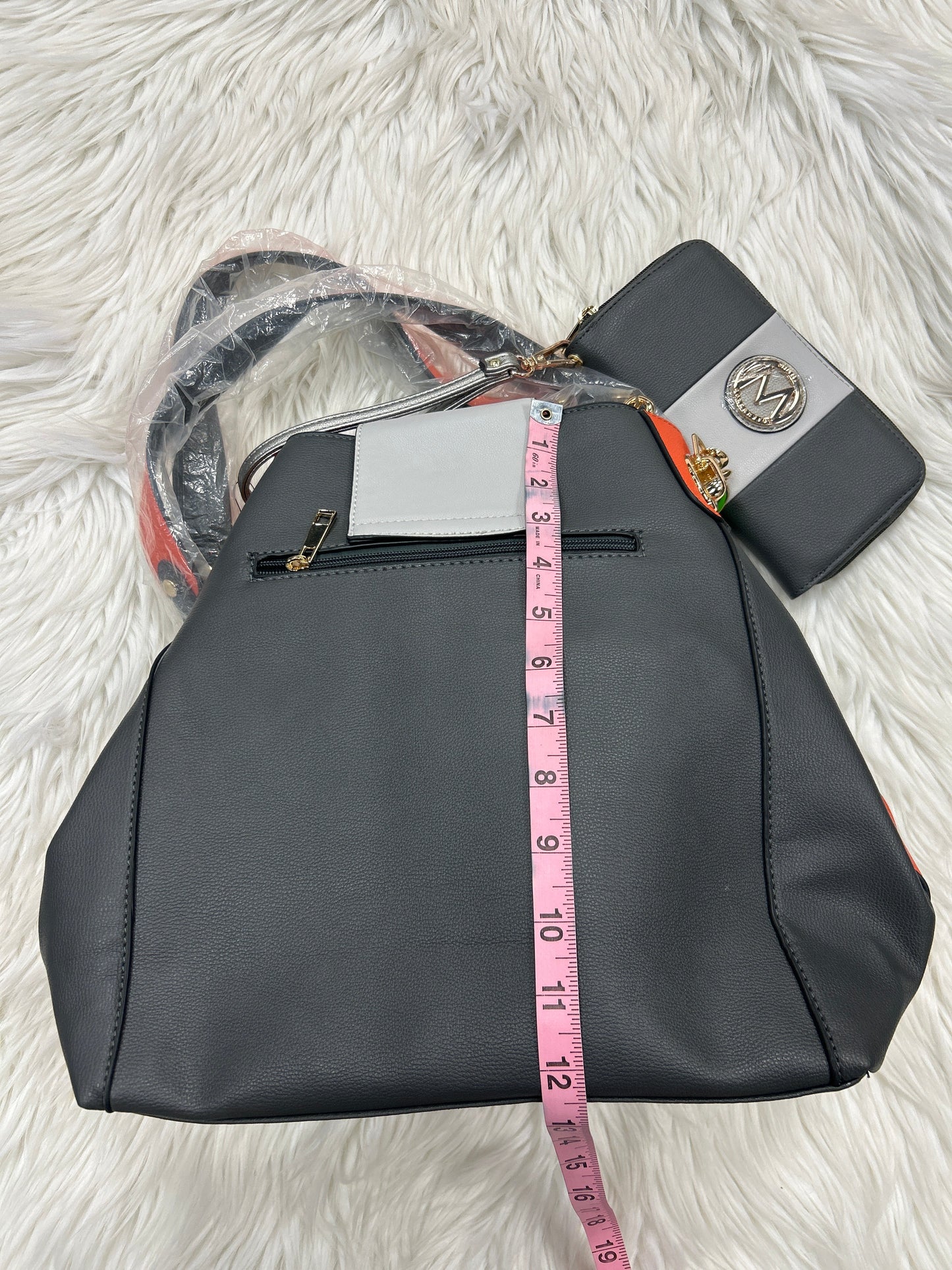 Handbag By Clothes Mentor In Grey & Orange, Size:Large