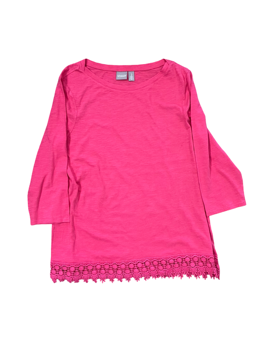Top 3/4 Sleeve By Chicos In Pink, Size:L