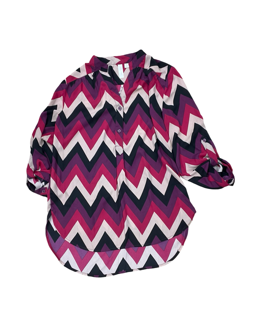 Blouse Ls By Tacera In Pink & Purple, Size:S