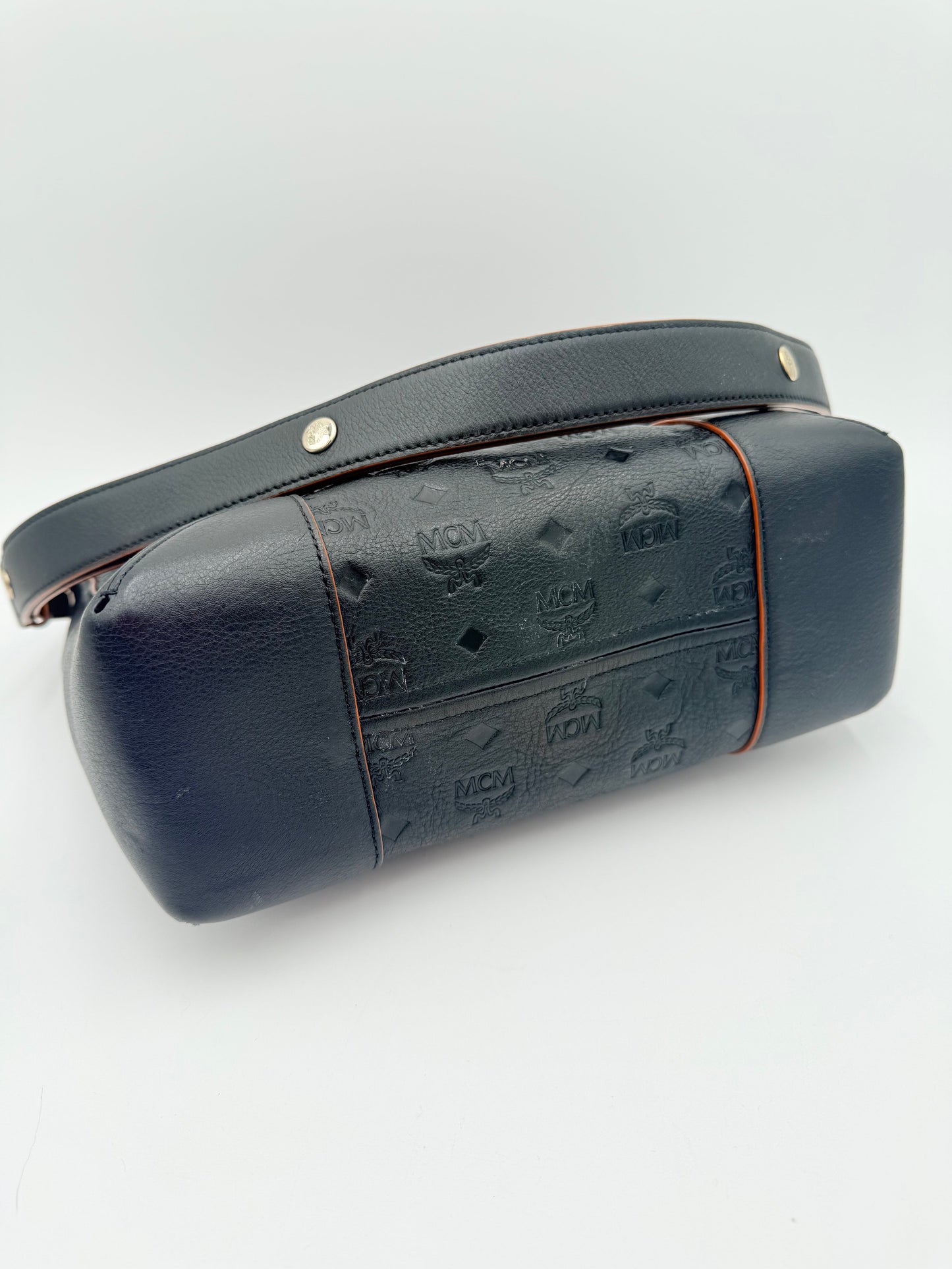 Handbag Luxury Designer By Mcm In Black, Size:Medium