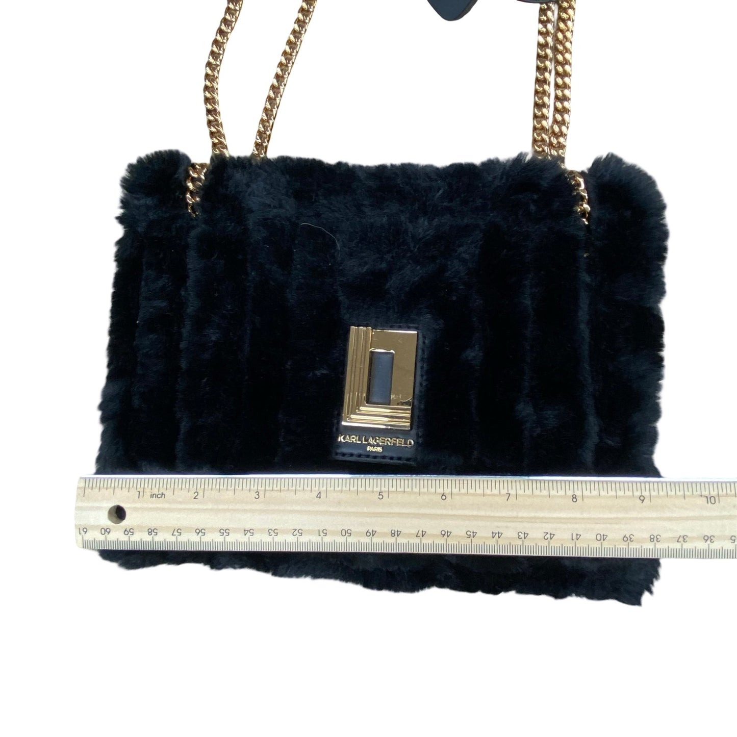 Handbag Designer By Karl Lagerfeld In Black & Gold, Size:Small