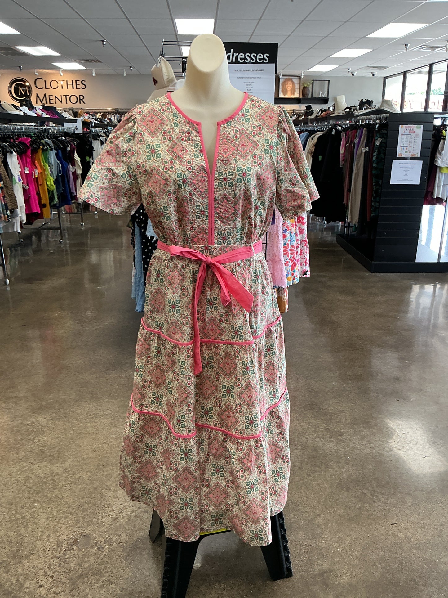 Dress Casual Maxi By &Merci In Green & Pink, Size:M